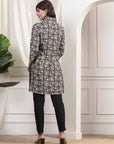 Floral Printed Straight Modal Chanderi Kurti with Shirt Collar