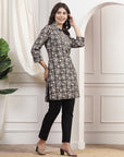 Floral Printed Straight Modal Chanderi Kurti with Shirt Collar