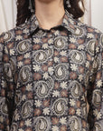 Floral Printed Straight Modal Chanderi Kurti with Shirt Collar