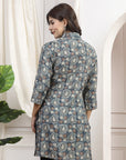 Floral Printed Straight Modal Chanderi Kurti with Shirt Collar