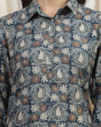 Floral Printed Straight Modal Chanderi Kurti with Shirt Collar
