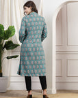 Ethnic Motif Printed A-Line Viscose Rayon Kurta with Shirt Collar