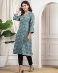 Ethnic Motif Printed A-Line Viscose Rayon Kurta with Shirt Collar