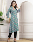 Ethnic Motif Printed A-Line Viscose Rayon Kurta with Shirt Collar