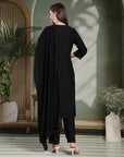 Solid Viscose Kurta Set with Ethnic Embroidery and Dupatta
