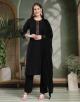 Solid Viscose Kurta Set with Ethnic Embroidery and Dupatta