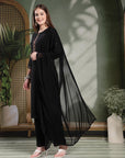 Solid Viscose Kurta Set with Ethnic Embroidery and Dupatta