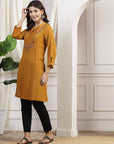 Solid Straight Viscose Rayon Kurta with Embroidery