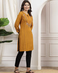 Solid Straight Viscose Rayon Kurta with Embroidery