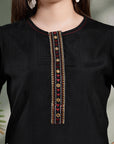 Solid Viscose Kurta Set with Ethnic Embroidery and Dupatta