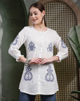 Solid Embroidered Above Knee Cotton Tunic for Women