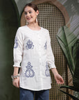 Solid Embroidered Above Knee Cotton Tunic for Women