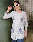 Solid Embroidered Above Knee Cotton Tunic for Women