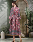 Floral Printed Cotton Cambric Flared Dress