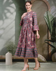 Floral Printed Cotton Cambric Flared Dress