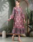 Floral Printed Cotton Cambric Flared Dress