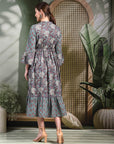 Floral Printed Cotton Cambric Flared Dress