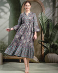 Floral Printed Cotton Cambric Flared Dress