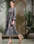 Floral Printed Cotton Cambric Flared Dress