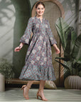 Floral Printed Cotton Cambric Flared Dress