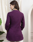 Solid Straight Cotton Tunic with Roll-Up Sleeves
