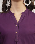 Solid Straight Cotton Tunic with Roll-Up Sleeves