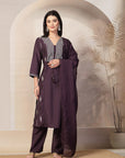 Zari Embroidered Viscose Kurta Set with Organza Dupatta & Flared Silhouette