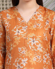 Floral Poly Muslin Flared Kurta Set with Bell Sleeves, Palazzo & Chiffon Dupatta