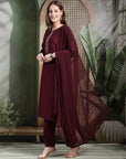 Solid Viscose Kurta Set with Ethnic Embroidery and Dupatta