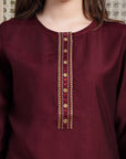 Solid Viscose Kurta Set with Ethnic Embroidery and Dupatta