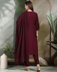 Solid Viscose Kurta Set with Ethnic Embroidery and Dupatta
