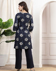 Printed Straight Rayon Kurta Set with Embroidered Yoke