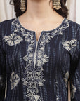 Printed Straight Rayon Kurta Set with Embroidered Yoke