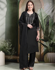 Moire Embroidered Kurta Set with Palazzo & Organza Dupatta