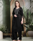 Moire Embroidered Kurta Set with Palazzo & Organza Dupatta