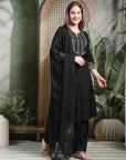 Moire Embroidered Kurta Set with Palazzo & Organza Dupatta