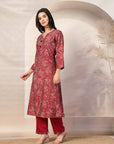 Paisley Printed Straight Calf Length Kurta with Embroidered Palazzo