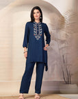 Solid Viscose Rayon Kurta Set with Ethnic Embroidery