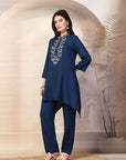 Solid Viscose Rayon Kurta Set with Ethnic Embroidery