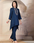 Solid Viscose Rayon Kurta Set with Ethnic Embroidery