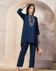 Solid Viscose Rayon Kurta Set with Ethnic Embroidery