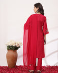 Zari Embroidered Poly Viscose Kurta Set with Lace-Edged Chiffon Dupatta