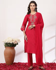 Zari Embroidered Poly Viscose Kurta Set with Lace-Edged Chiffon Dupatta