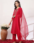 Zari Embroidered Poly Viscose Kurta Set with Lace-Edged Chiffon Dupatta