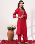 Zari Embroidered Poly Viscose Kurta Set with Lace-Edged Chiffon Dupatta
