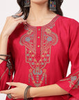 Zari Embroidered Poly Viscose Kurta Set with Lace-Edged Chiffon Dupatta