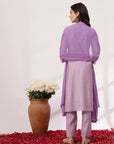 Solid Straight Poly Nylon Kurta Set with Mirror Embroidery and Laced Dupatta
