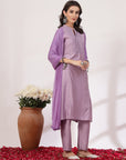 Solid Straight Poly Nylon Kurta Set with Mirror Embroidery and Laced Dupatta