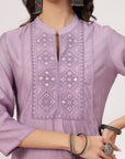 Solid Straight Poly Nylon Kurta Set with Mirror Embroidery and Laced Dupatta