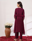 Solid Straight Viscose Kurta Set with Zari Embroidery and Chiffon Dupatta